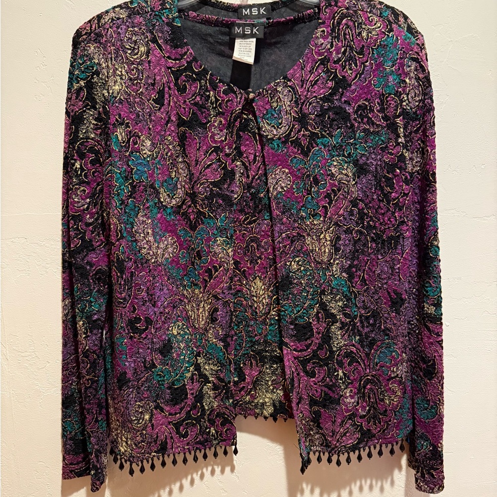 MSK Purple and Green Paisley Cardigan